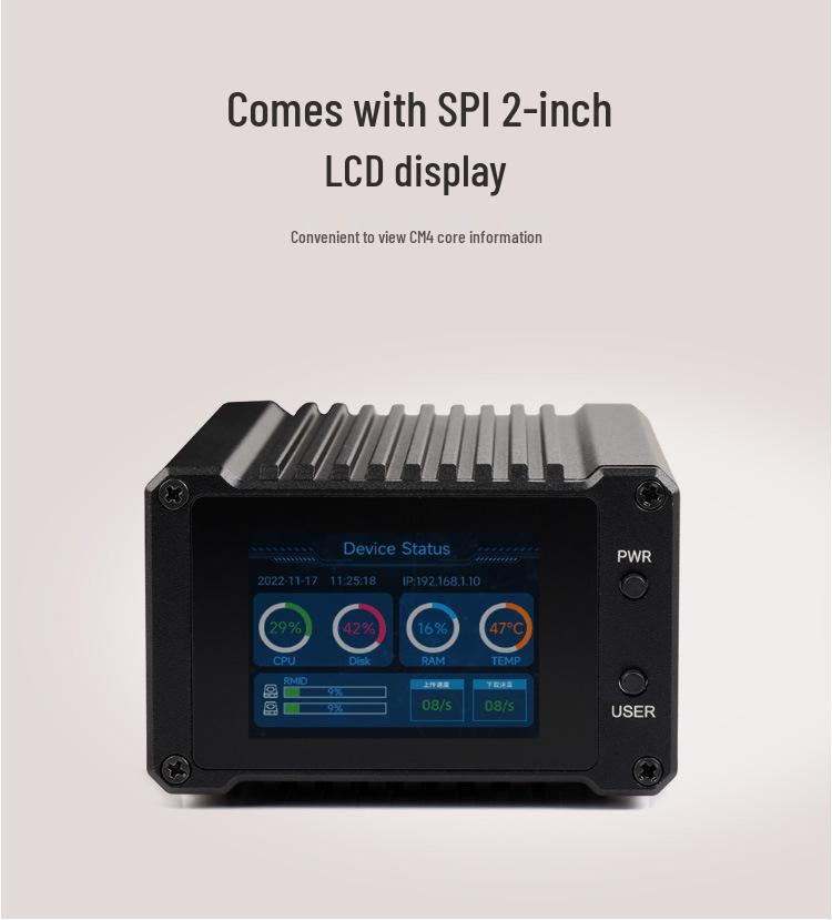 NAS-сервер на базе Raspberry Pi CM4 с двумя портами SATA и 2-дюймовым ЖК-дисплеем