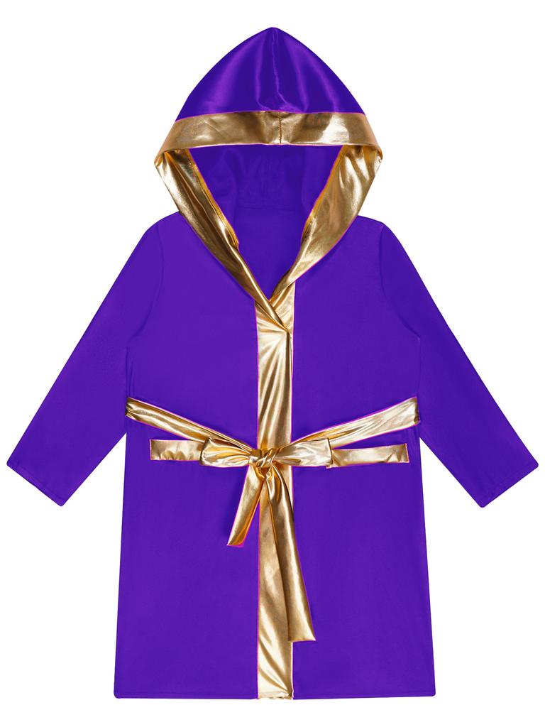 Kids Boxer Cosplay Uniform Set Costume Hooded Cloak Robe Boxing Fight Gown Role Play Outfits Halloween Carnival Party
