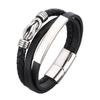 Fashion Stainless Steel Charm Men Bracelet Magnetic Clasp Mutilayer Leather Wrapping Punk Rock Bangles Man Jewelry BB1062