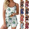 Ladies Fashion Casual Sleeveless Top Shorts Christmas Printed Pajama Set