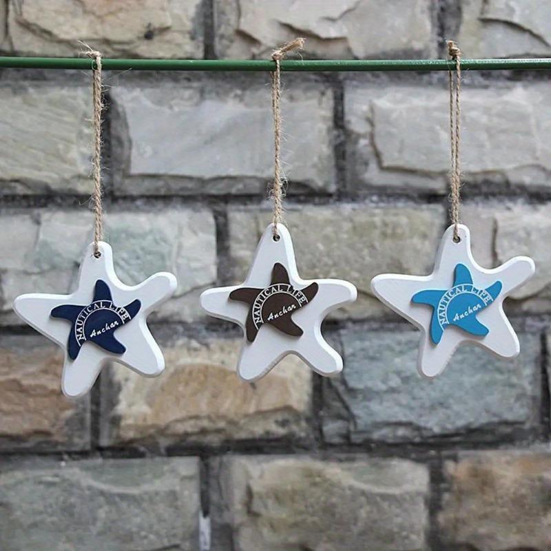 3Pcs/Set Wood Crafts Mediterranean Starfish Hung Fish Nautical Decor Hang Decorated Marine Pendant