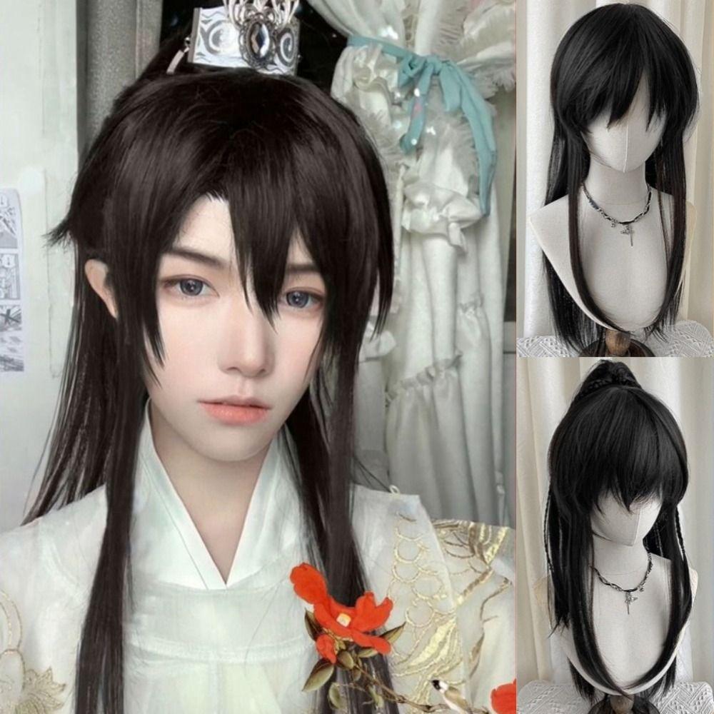 High Ponytail Men's Hanfu Cosplay Wig Chinese Style Long Straight Hair Antient Hanfu Wig Novice