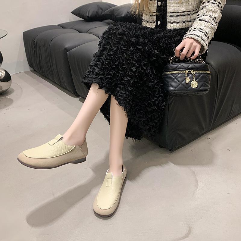 Модная обувь для женщин в стиле ретро с неглубокой подошвой, весна-осень, новые мягкие женские туфли-лодочки, однотонные повседневные туфли без застежек, туфли на плоской подошве