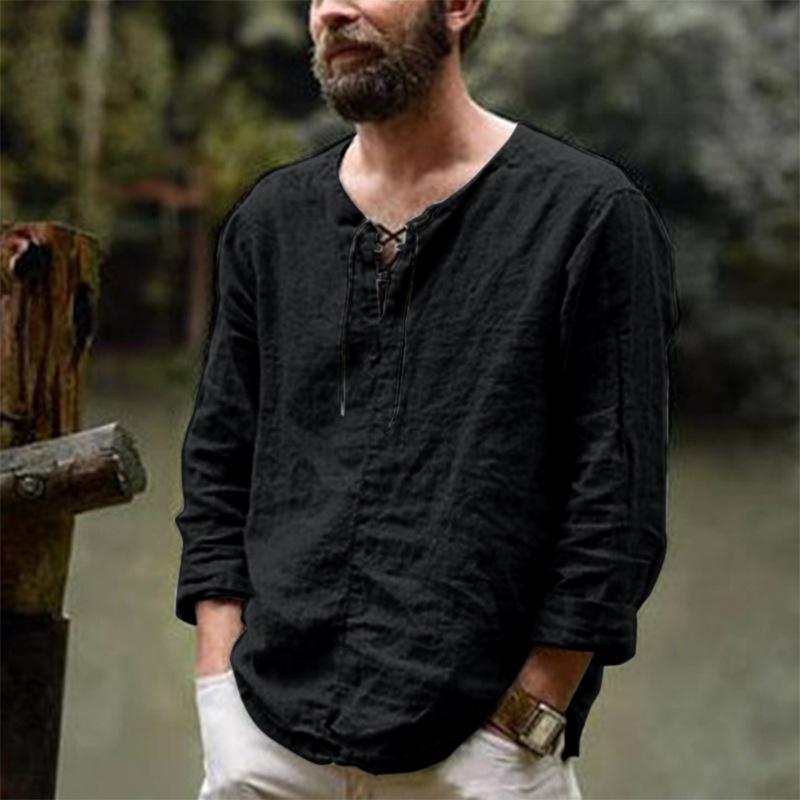 Новая весенне-летняя футболка с длинным рукавом для мужчин и мужские однотонные модные топы из хлопка и льна