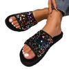 Тапочки с плоским дном, расшитые блестками, женская летняя верхняя одежда, новые повседневные ленивые тапочки большого размера с одним словом 44