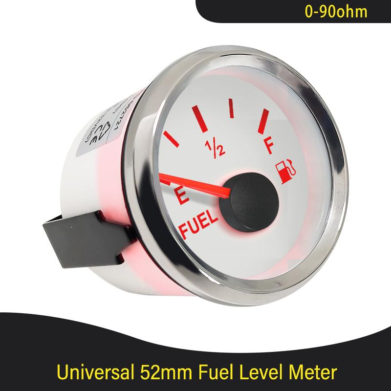 52mm 0-90ohm Signal Fuel Level Gauge Waterproof Dustproof with Red Backlight for Motorcycle Car Boat Universal 12V 24V