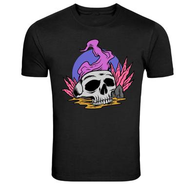 Skull With Purple Flames Dark Fantasy Graphic T-Shirt