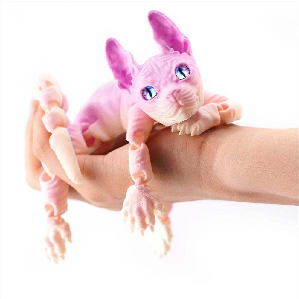 3D-печатная кошка сфинкс, игрушка-животное, реалистичная бесшерстная фигурка, подвижная кошка, игрушка-непоседа для любителя кошек, коллекционера, украшение для дома