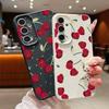 Red Cherry Pattern Slim Soft Phone Case For Samsung S25 S24 FE S23 Ultra S22 S21 A56 A36 A16 A55 A26 A15 TPU Leather Texture Shockproof Matte Cover