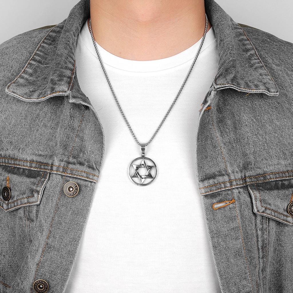 Hexagram Star Islam Stainless Steel Men Necklaces Pendants Chain Simple for Boyfriend Male Jewelry Creativity Gift Wholesale