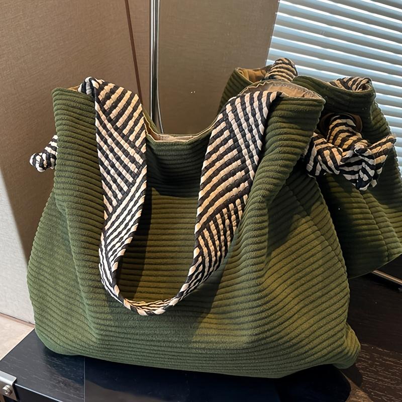Women's Fashion Solid Color Soft Fabric Large Capacity Carrying Bag, Bohemian Style Wide Woven Shoulder Strap Versatile Minimalist Casual Shoulder Bag