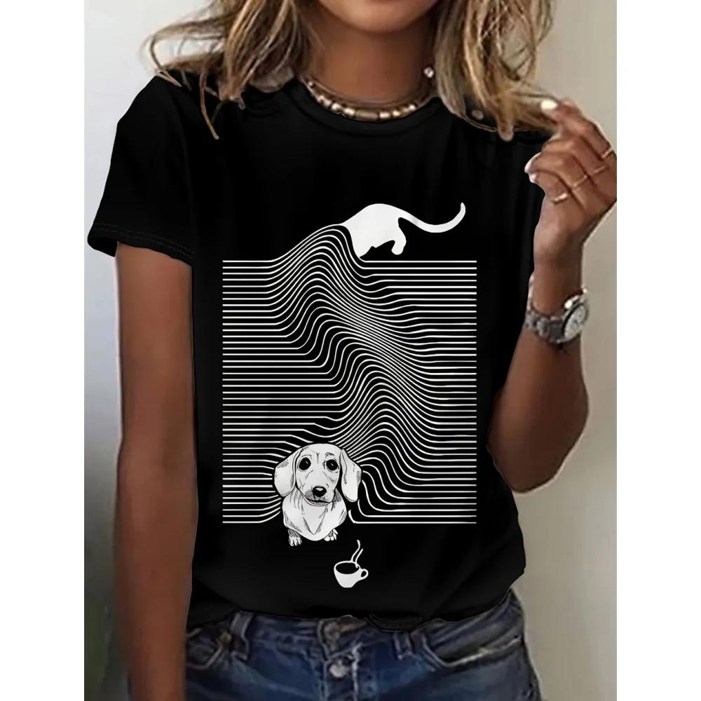 2024 Летние женские футболки с короткими рукавами, черные футболки с круглым вырезом, весенние свободные повседневные пуловеры в стиле Харадзюку, женская одежда