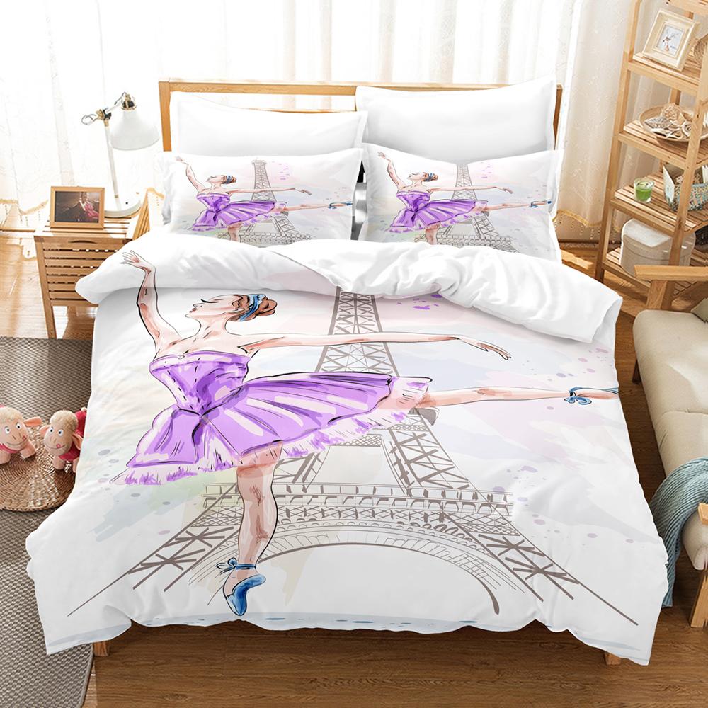 Cartoon Ballet Duvet Cover Set Princess Style Dancing Girl 3D Print King Queen for Girls Women Teen Dancer Polyester Bedding Set