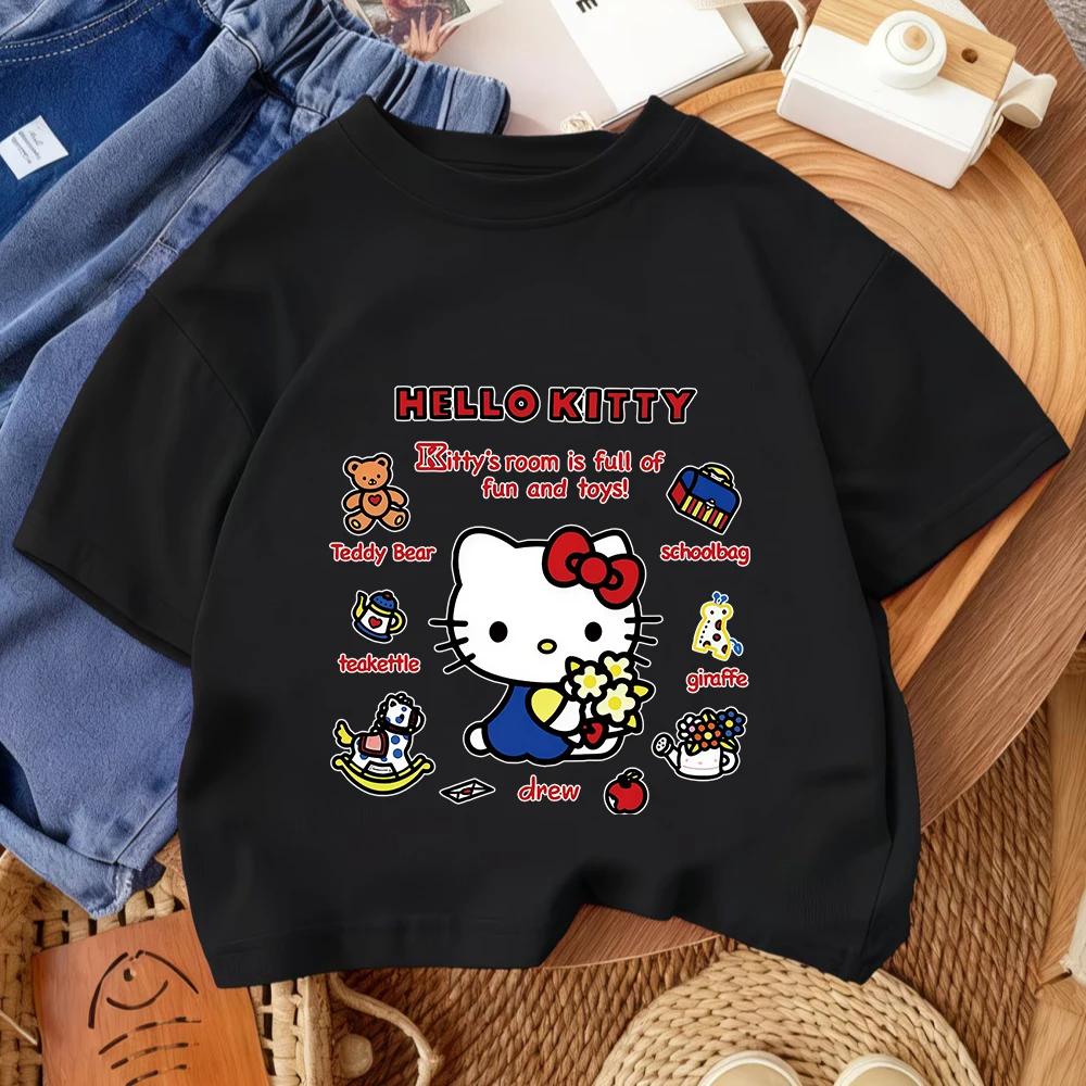 Футболка для мальчиков и девочек Hello Kitty Модная Мультяшная Летняя Детская Повседневная Удобная Майка