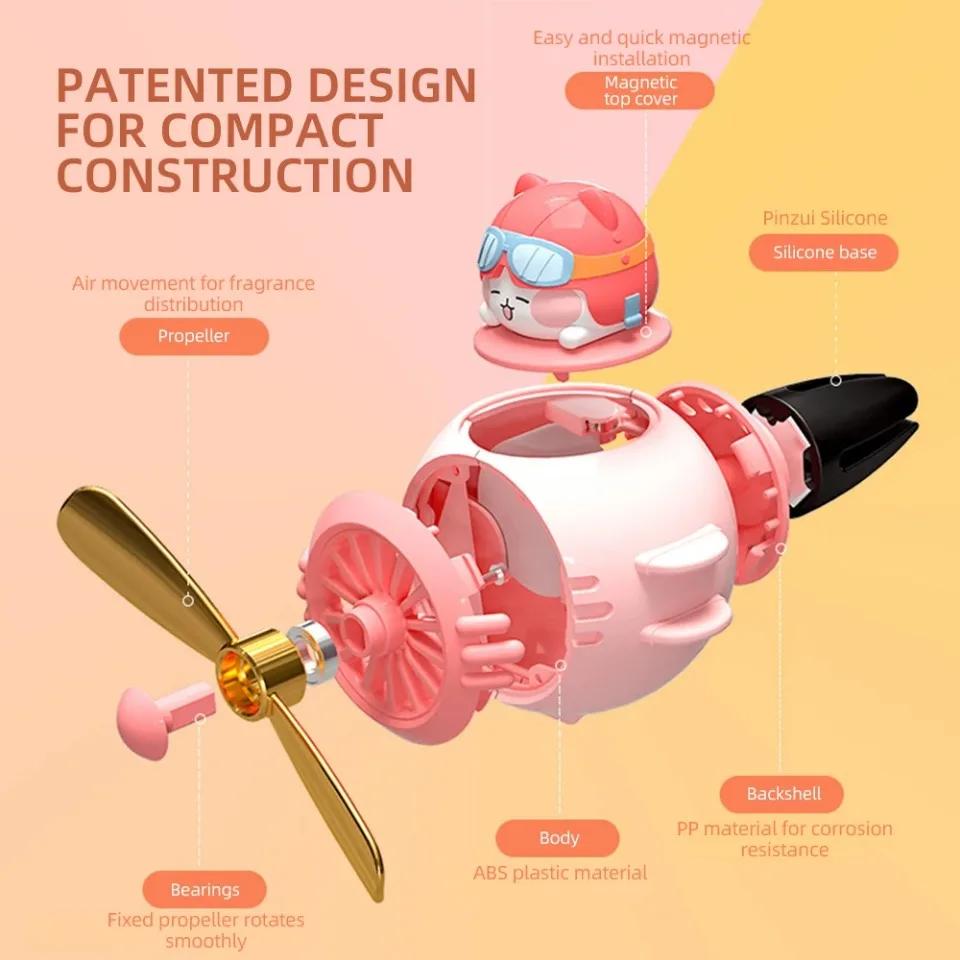 Милый автомобильный освежитель воздуха Pilot Bear с вращающимся пропеллером - магнитное крепление на вентиляционное отверстие + 6 премиальных ароматических таблеток