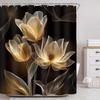 Черно-золотая цветочная шторка для душа, винтажный ботанический принт с цветущими бутонами, водонепроницаемый полиэстер, декор для ванной