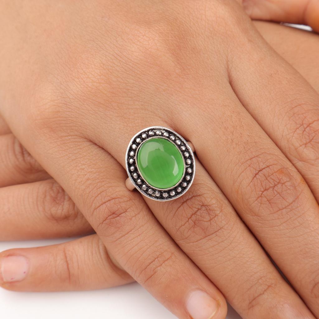 Green Cat's Eye Gemstone 925 Sterling Silver Jewelry Handmade Bridesmaid Ring RR-62-44