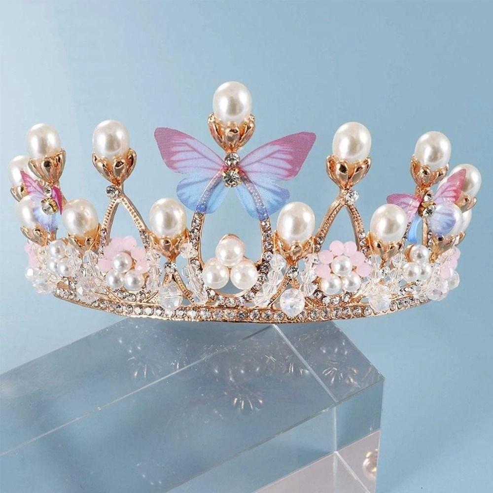 Rhinestone Princess Crown Handmade Wedding Tiara Princess Style Butterfly Tiara Wedding Ceremony
