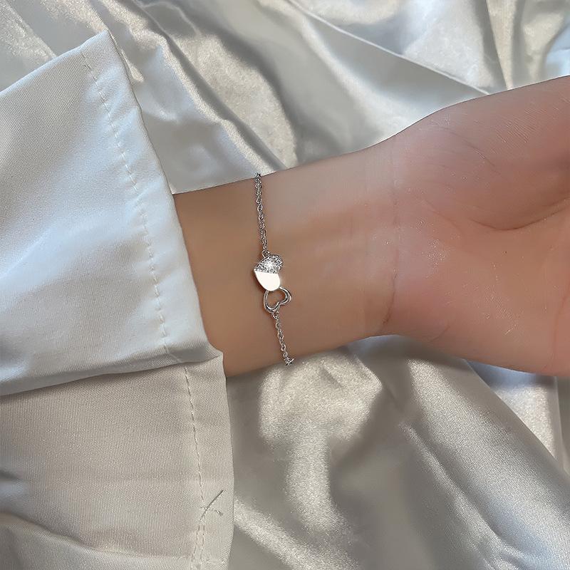 Flash Diamond Heart-To-Heart Bracelet Korean Personality Light Luxury Exquisite Two-Color Love Bracelet Valentine'S Day Gift