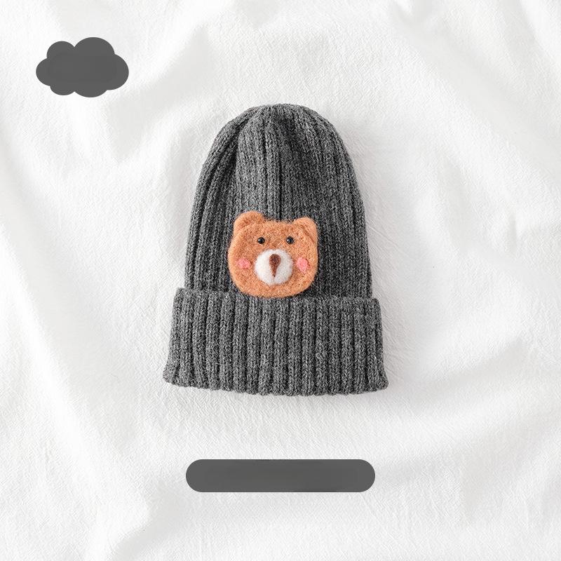 Warm Kid Hat Fashion Kawaii Cartoon Bear Crochet Bonnet Beanie for Toddler Boy Girl Autumn Winter Knit Solid Color Cap for Baby