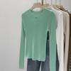 Женский трикотажный пуловер с круглым вырезом мятно-зеленого цвета — облегающий крой, длинный рукав, прозрачный верх для весны/осени
