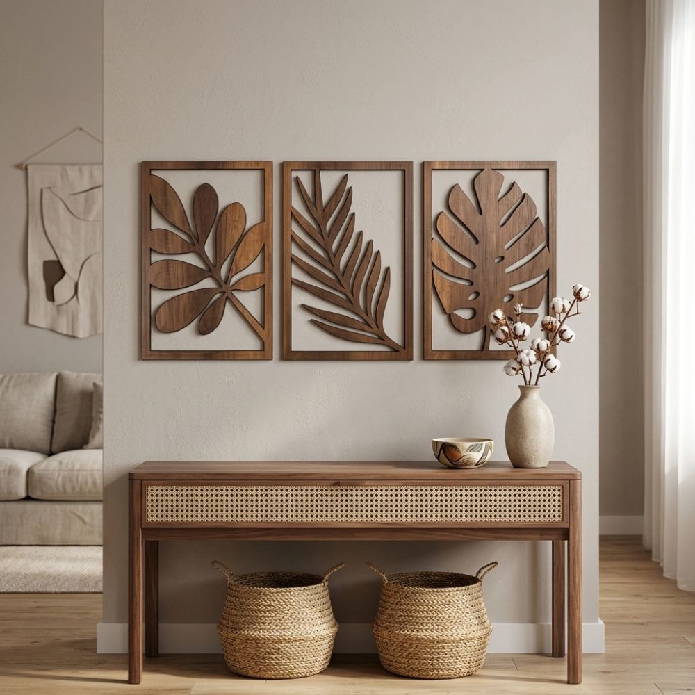 3Pcs Farmhouse Wooden Tropical Leaves Wall Sign Rustic Plant Wall Ornament Indoor Home Decor