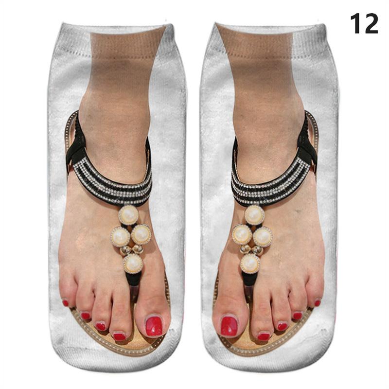 Симпатичные 3D носки со следами, женские кавайные хлопковые носки до щиколотки для девочек