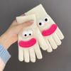 Забавные мультяшные вязаные перчатки, милые перчатки с большими глазами, теплые перчатки, зимние ребристые перчатки с сенсорным экраном для вождения, поездок на работу, езды на велосипеде, повседневных дел