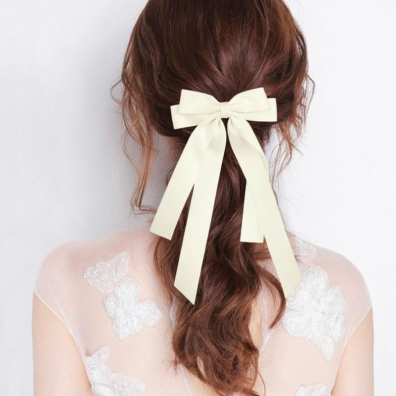 Fabric Ribbon Bow Hairpin For Women Girls Hair Clips Solid Color Bow Hair Accessories