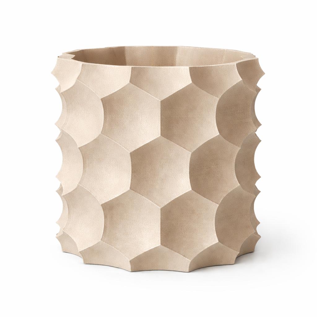 Beige 3D geometric flowerpot, modern decorative for plants