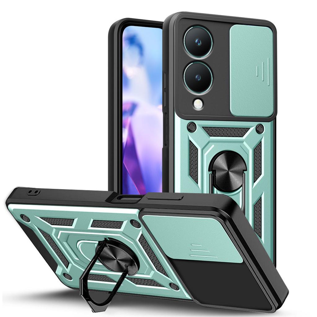 Военный защитный чехол для камеры VIVO Y28 Y03 Y100 Y02 Y17S Y27 Y36 Y35 Y16 Y22 Y21 Y55 Y33S Y33 Y31 Y51 Y20 Гибридная задняя крышка-подставка с кольцом