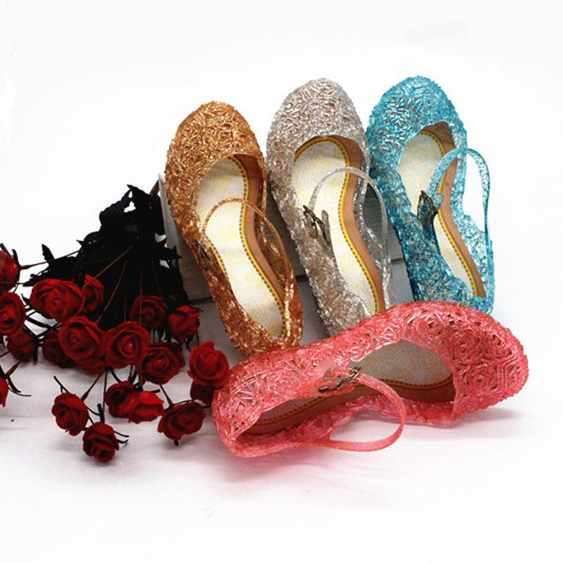 Сандалии для девочек Jelly Crystal Shoes Kids Wedge Princess Shoes Wedge Sandals Hollow Plastic Bird Nest Shoes Summer Beach Hole Women