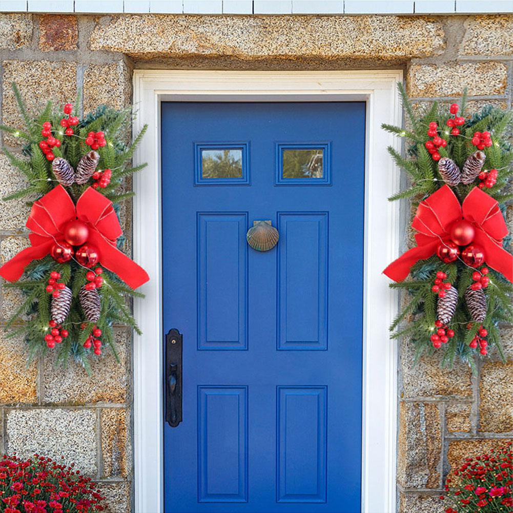 2 Pcs Xmas Stair Swag with Red Bow 18Inch Stairway Swag Trim Plastic Christmas Stair Garland for Stair Front Door Decoration