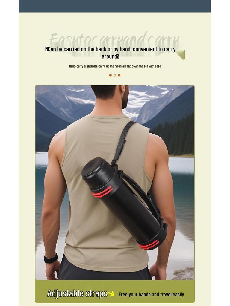 Изолированный дорожный чайник из нержавеющей стали 304 - Портативная бутылка для воды большой вместимости для кемпинга на открытом воздухе.