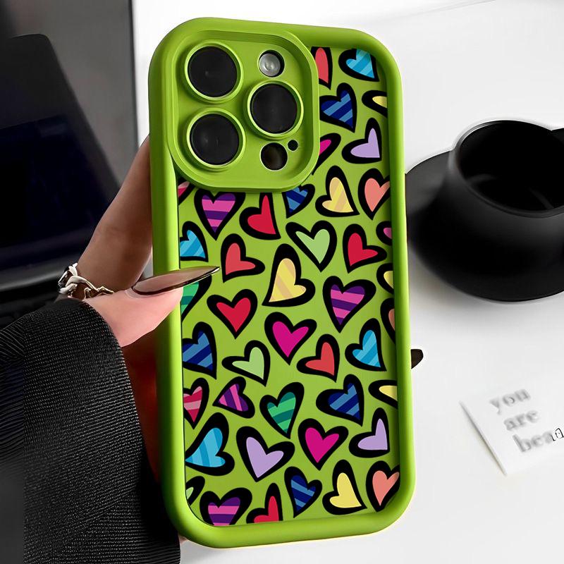 Fashion Hearts Pattern Phone Cover  For iPhone 16 Pro Max 15 Plus 14 13 12 11 Pro XR XS 8 7 Color Love Shockproof Lens Protection Soft Case