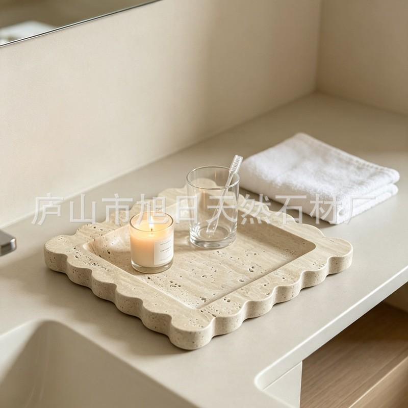 Natural White Marble Yellow Travertine Square Tray 20cm Decorative Desktop Organizer Jewelry Candles Coffee