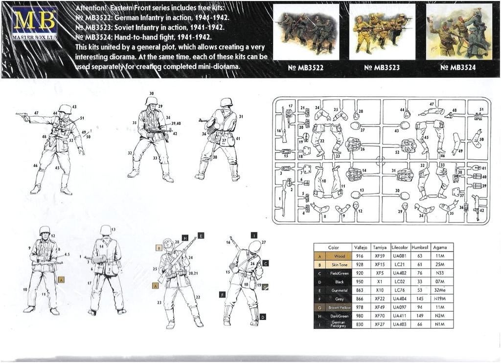 Master Box Масштаб 1/35 Немецкая пехота Вермахта, Восточный фронт 1, 1941-1942, Набор пластиковых моделей из 4 фигур, MB35022