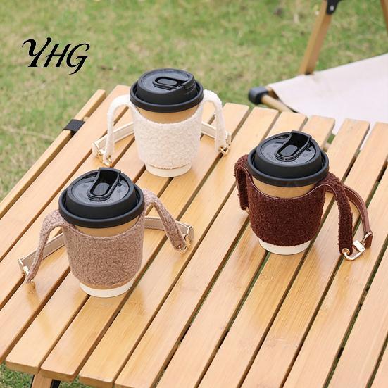 Autumn Winter Warmer Cup Wrap Plush Coffee Sleeve, Hand Strap Soft Insulated Holder, Fashionable Drink Accessories Retro Style Sleeve for And
