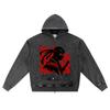 DTG Print Knitted Denim Zip-Up Hoodie Ninja Brother Print Zipper Hoodies