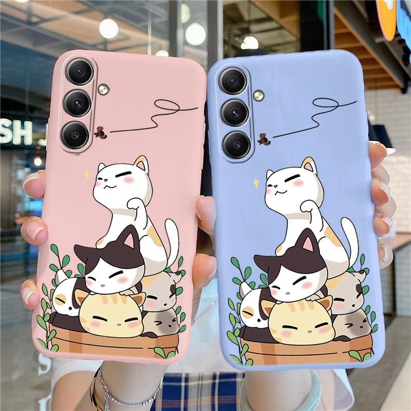 Cat Patterned Soft Silicone Case For Samsung A55 M35 S24 FE Xiaomi Redmi Note 13 Pro iPhone Huawei Honor 200 Realme Camera Protective Shockproof Cover