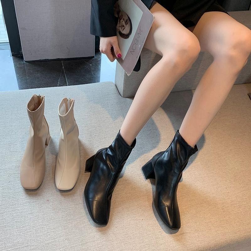 Square head rear zipper short boots women's autumn and winter new thick heel versatile commuting light and familiar style essential temperament boots