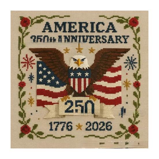 US 250th Anniversary Cross Stitch Kit DIY Needlepoint Starter Patriotic Commemorative Embroidery Pattern Keepsake Gift for Beginners Veterans Military