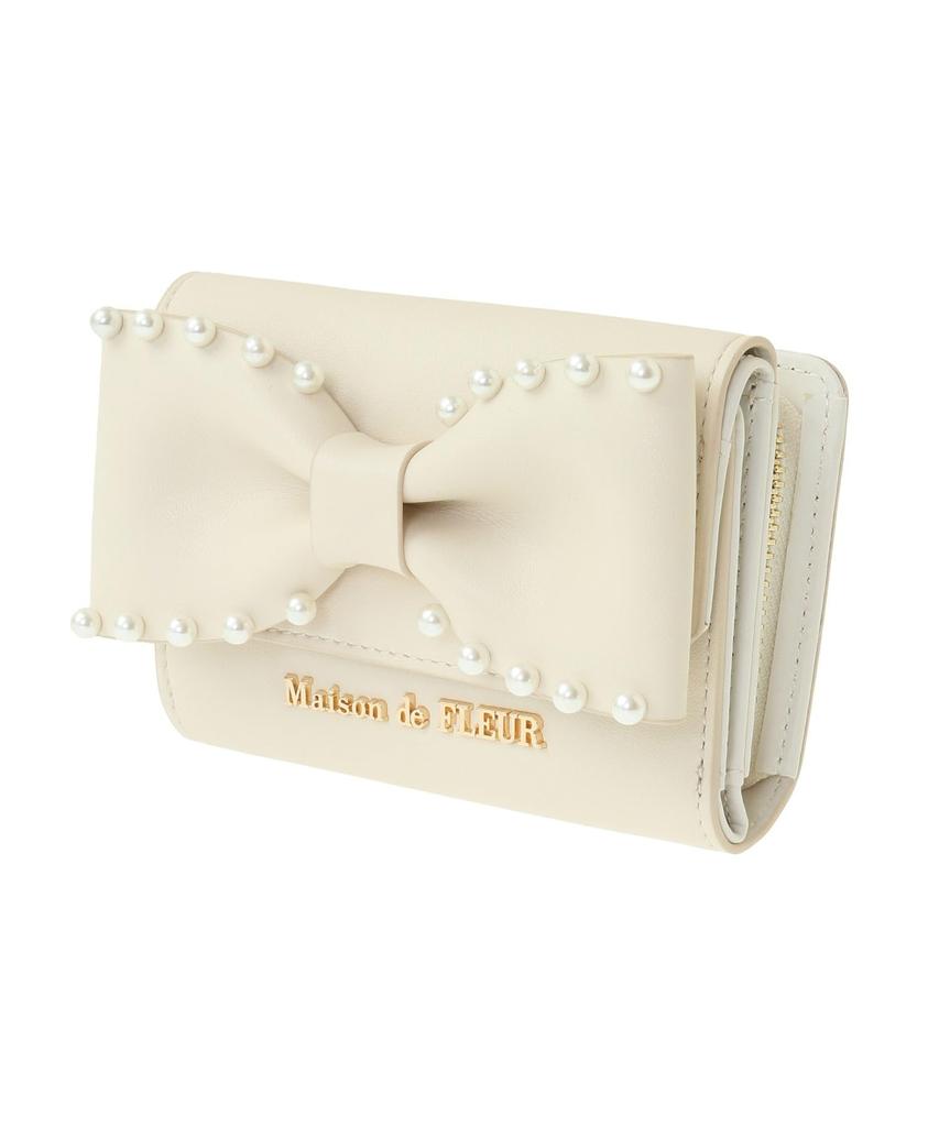 Maison de Fleur Кошелек с лентой и жемчугом цвета слоновой кости, Женский,