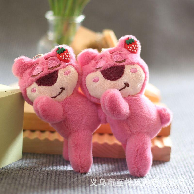 Lotso Bear Plush Toy Cute Sleeping Pose Keychain Bag Charm Phone Grip Doll Hanging Ornament Creative Gift for Girls Women