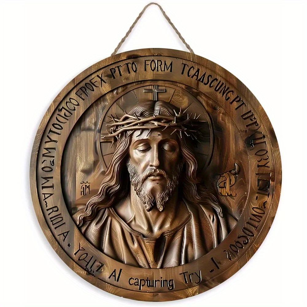 1 шт. 2d плоская деревянная винтажная уникальная художественная круглая деревянная вывеска с изображением Иисуса Христа - 20 см для дома, гостиной, офиса, бара, кафе, гаража, праздничного украшения