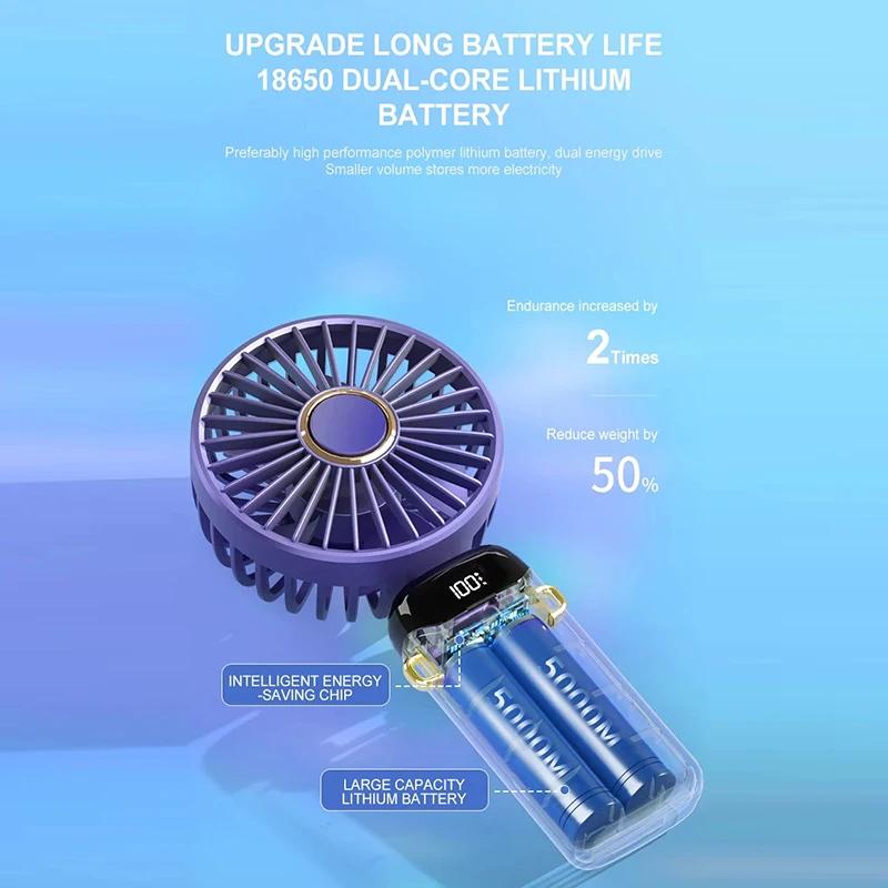 Usb Handheld Mini Fan Foldable Portable Camping Electric Fans 5 Speed Usb Rechargeable Fan With Phone Stand And Display Screen