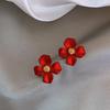 1 Pairs Version of the Fashion Net Red Temperament Models Cute Small Flowers Red Petal Earrings Spray Paint Earrings Female