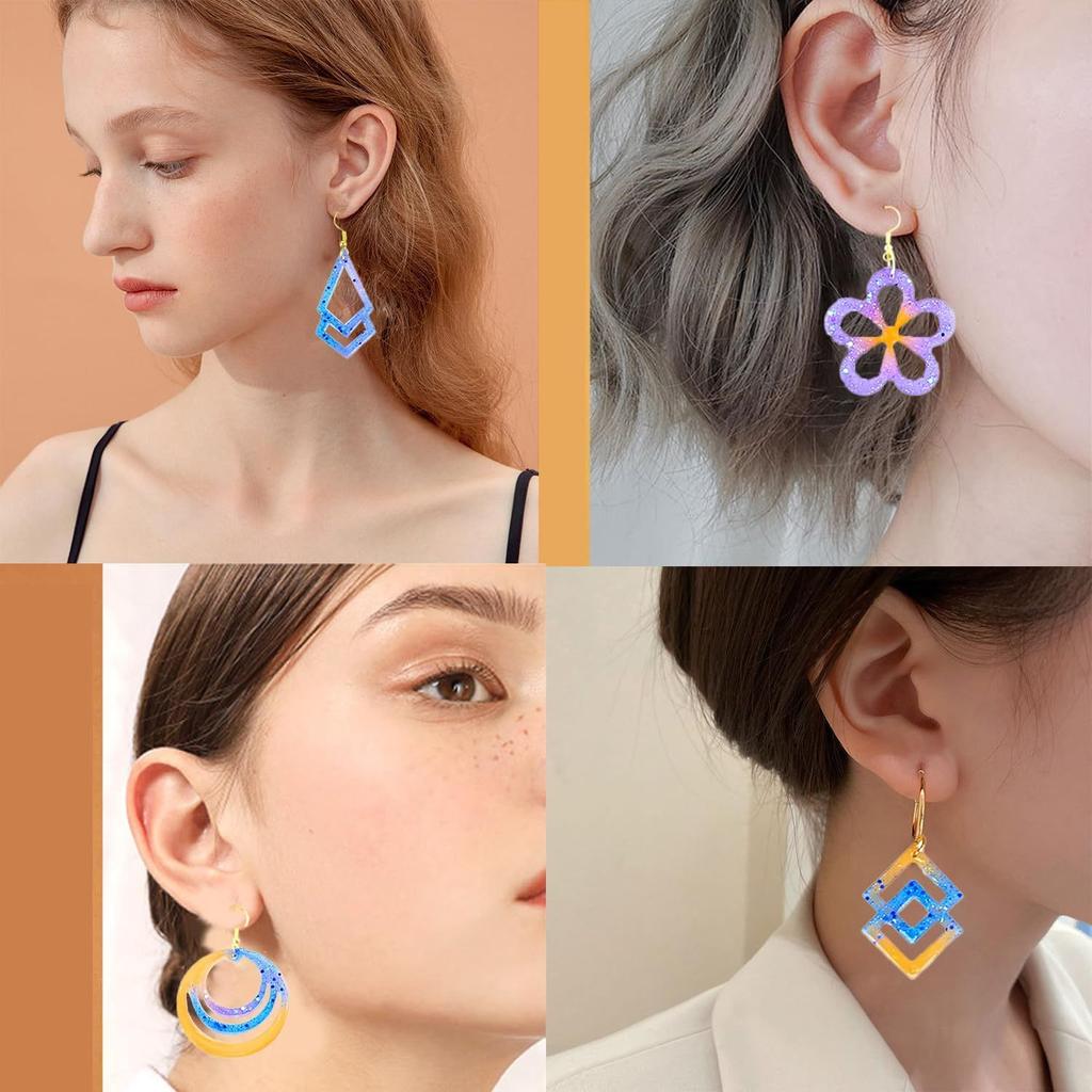 104Pcs Epoxy Resin Jewelry Molds Kit–Geometric & Irregular Shaped Earrings Silicone Molds,100 Earring Hooks for Dangle Drop Earrings&Necklace Pendants