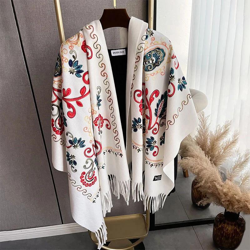 2025 Fashion Scarf Winter Thick Shawl Wrap Head Scarf Women Luxury Embroider Flower Warm Neckerchief Poncho Pashmina Bufanda