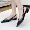 Crystal Sexy Pointed Toe Mid Heels Sandals Women Shoes Slingback Summer 2o25 Trend Dress Leather Pumps Elegant Party Sandalias